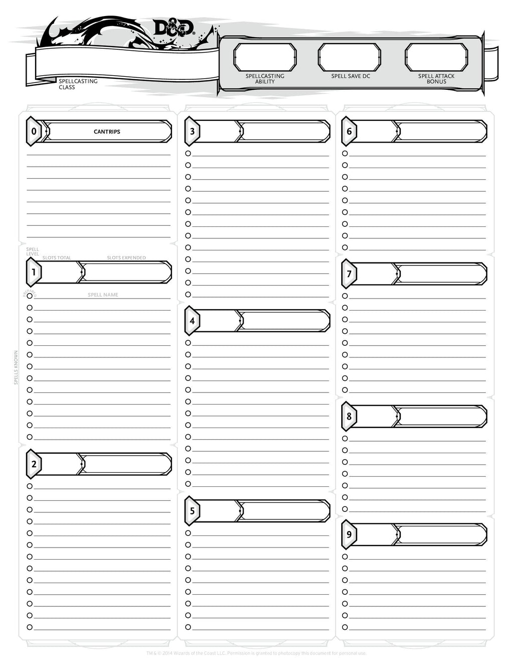 DnD 5e characters sheet free pdf download Wizard of the coast - Role-Players