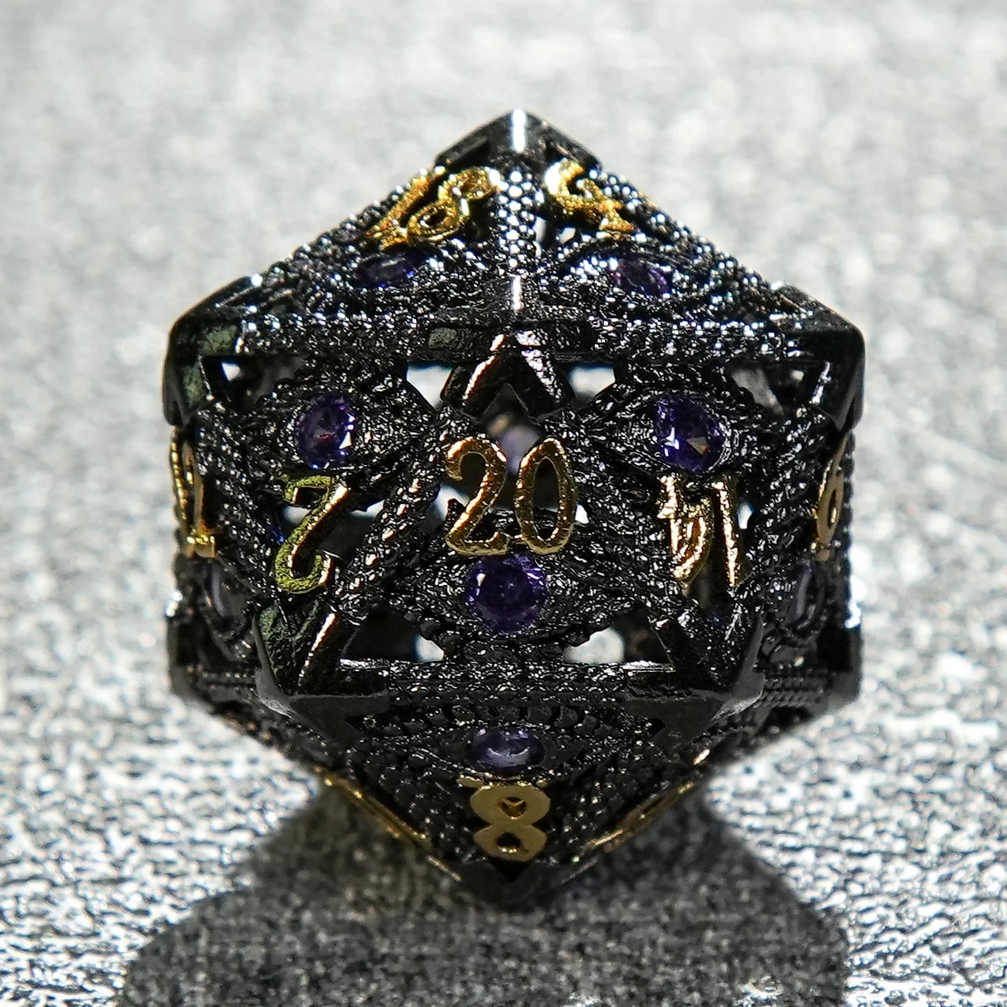 DND Amethyst Dragon's Eye Hollow Metal Dice Set|Eyes of Cthulhu