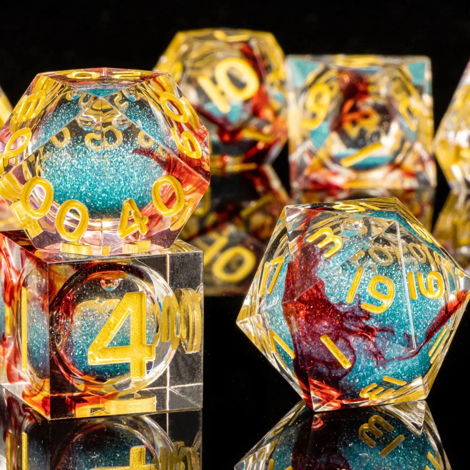 Dnd Blue Resin Dice Set, Handmade Liquid Core Dice, Polyhedral Dice Set for Dungeons and Dragons, Galaxy Dice Set, dice set dnd