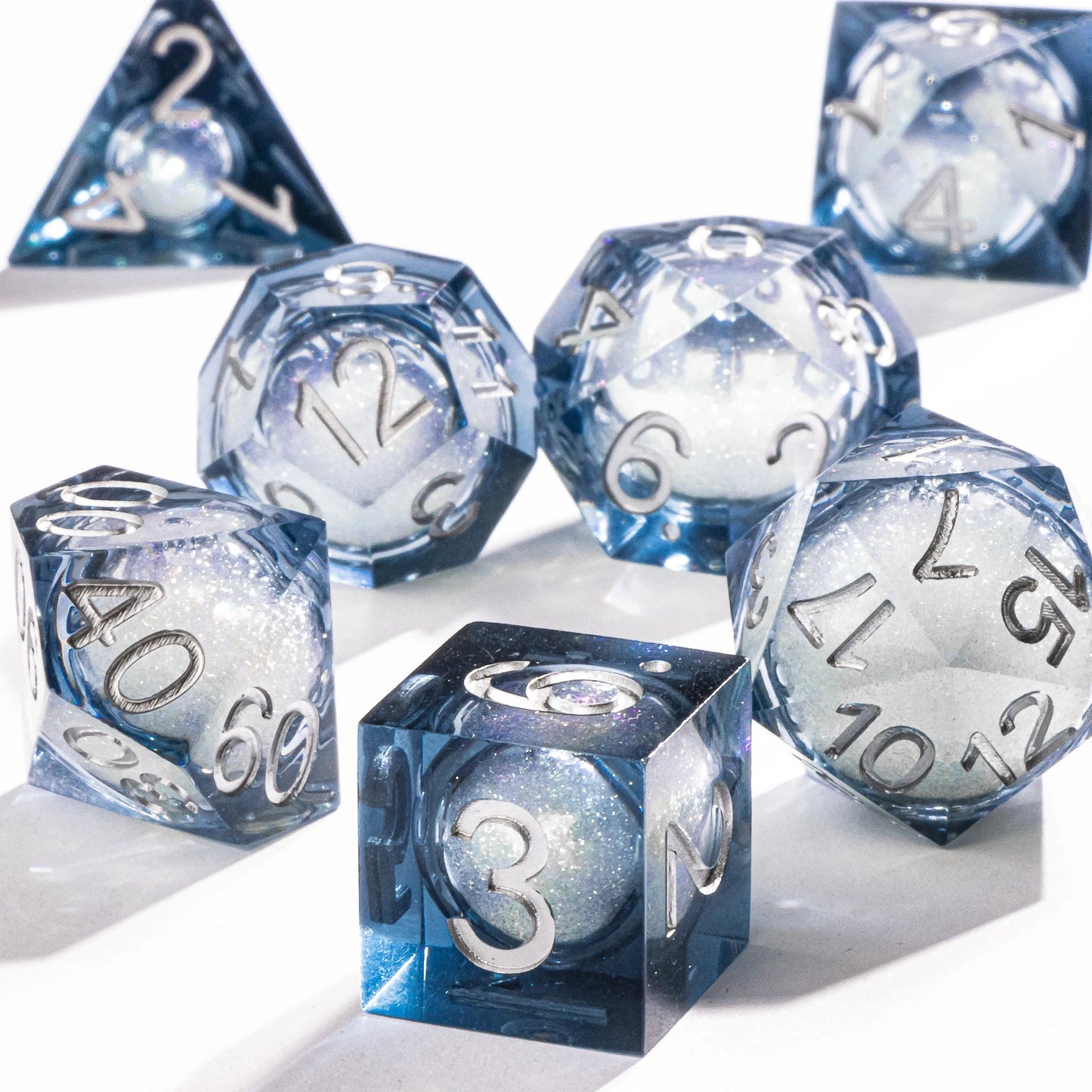 Dnd Blue Resin Dice Set, Handmade Liquid Core Dice, Polyhedral Dice Set for Dungeons and Dragons, Galaxy Dice Set, dice set dnd