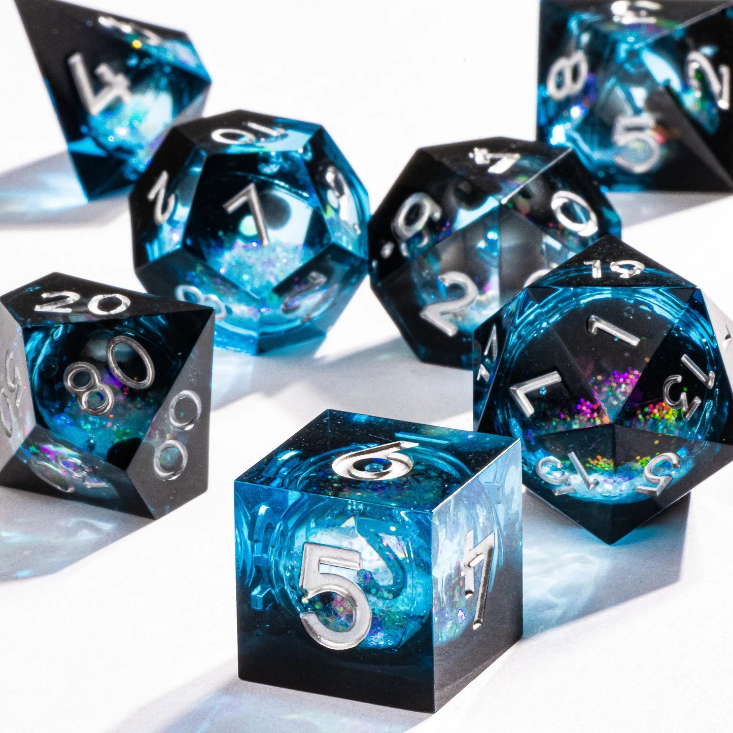 Dnd Blue Resin Dice Set, Handmade Liquid Core Dice, Polyhedral Dice Set for Dungeons and Dragons, Galaxy Dice Set, dice set dnd