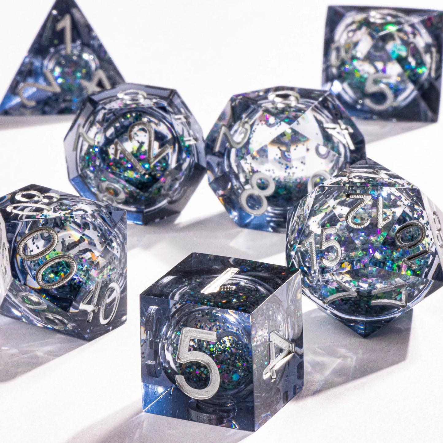 Dnd Blue Resin Dice Set, Handmade Liquid Core Dice, Polyhedral Dice Set for Dungeons and Dragons, Galaxy Dice Set, dice set dnd