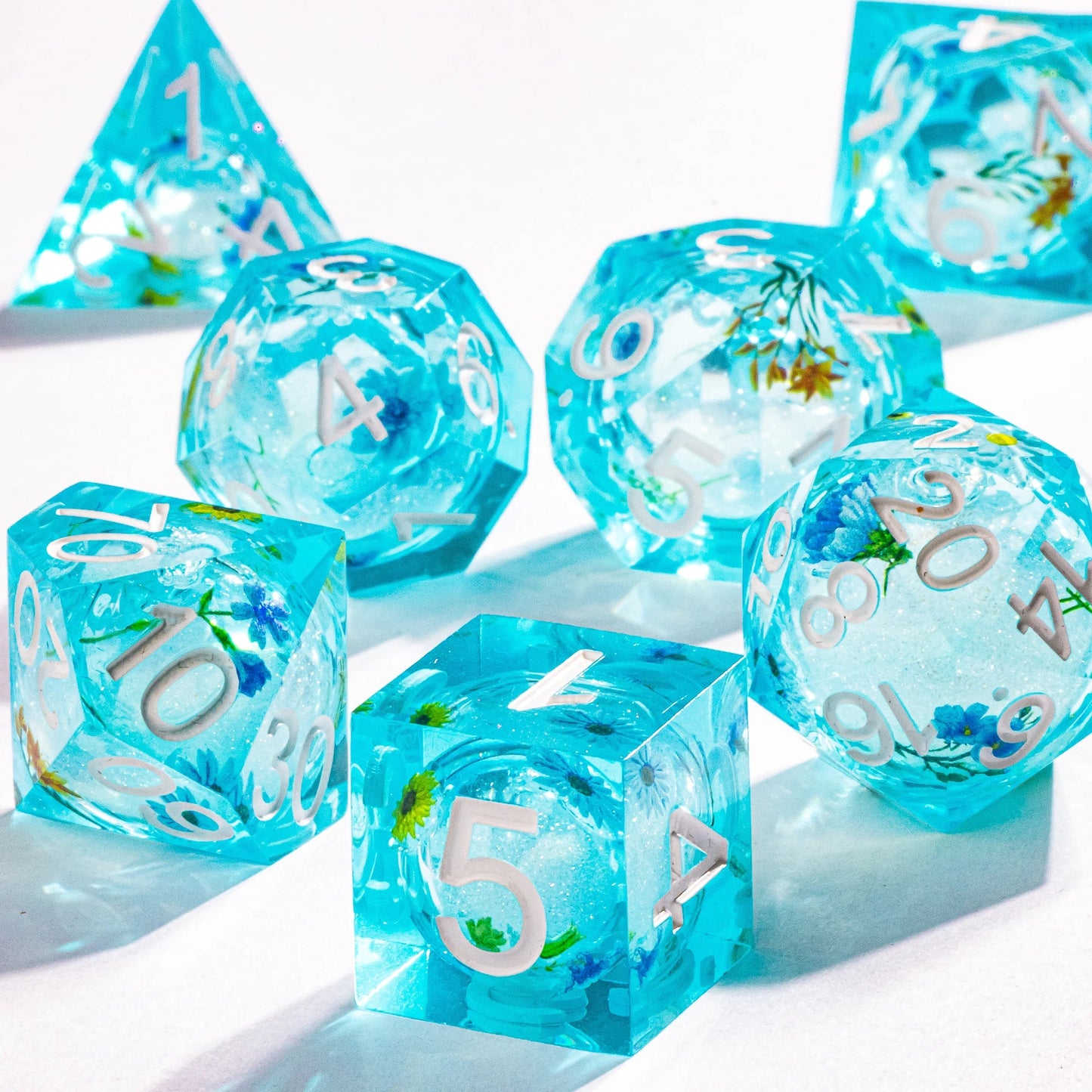 Dnd Blue Resin Dice Set, Handmade Liquid Core Dice, Polyhedral Dice Set for Dungeons and Dragons, Galaxy Dice Set, dice set dnd