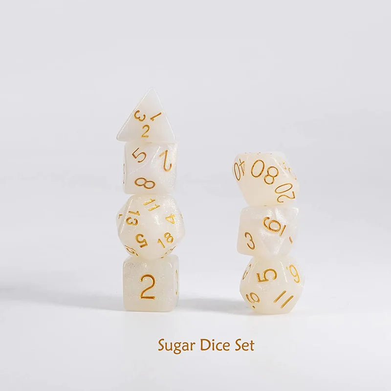 DND Coffee & Sugar Themed Dice Set (14 PCS) with +3 Stamina Potion Silicone Mug, 7 Acrylic Resin Polyhedral Gaming Dice