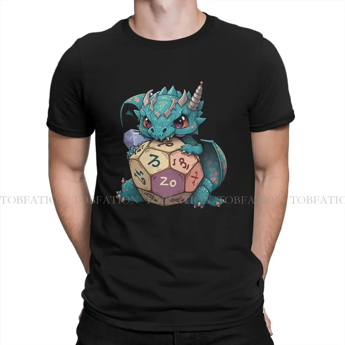 DND Cute Angry Dice Dragon Tshirt Graphic Men Tops Vintage Fashion Summer Clothing 100% Cotton T Shirt