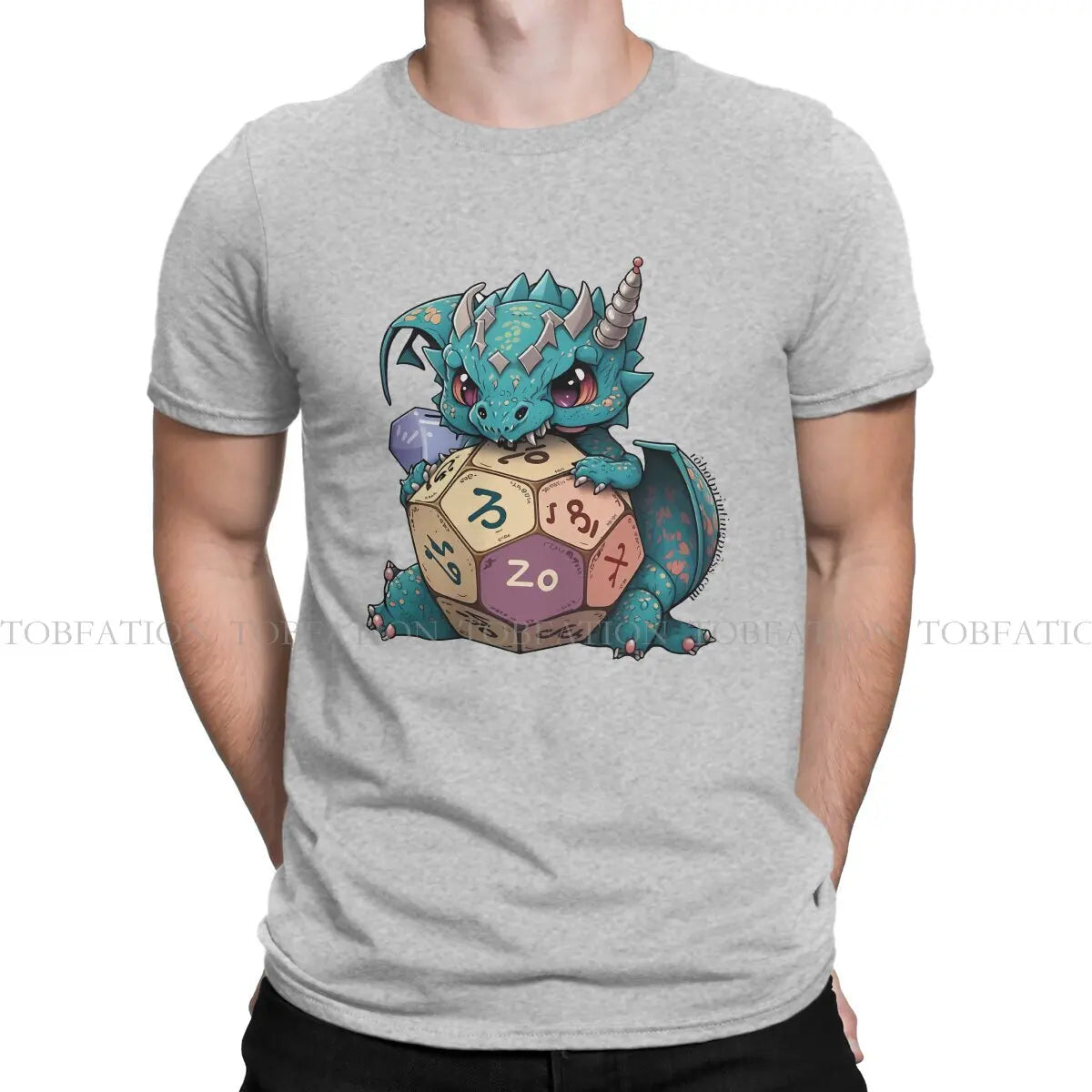 DND Cute Angry Dice Dragon Tshirt Graphic Men Tops Vintage Fashion Summer Clothing 100% Cotton T Shirt