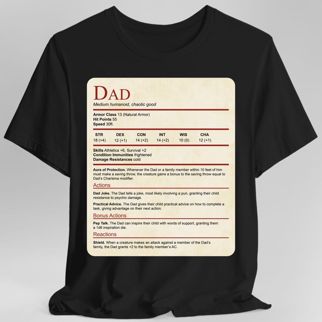 DnD Dad Shirt With Stat Block