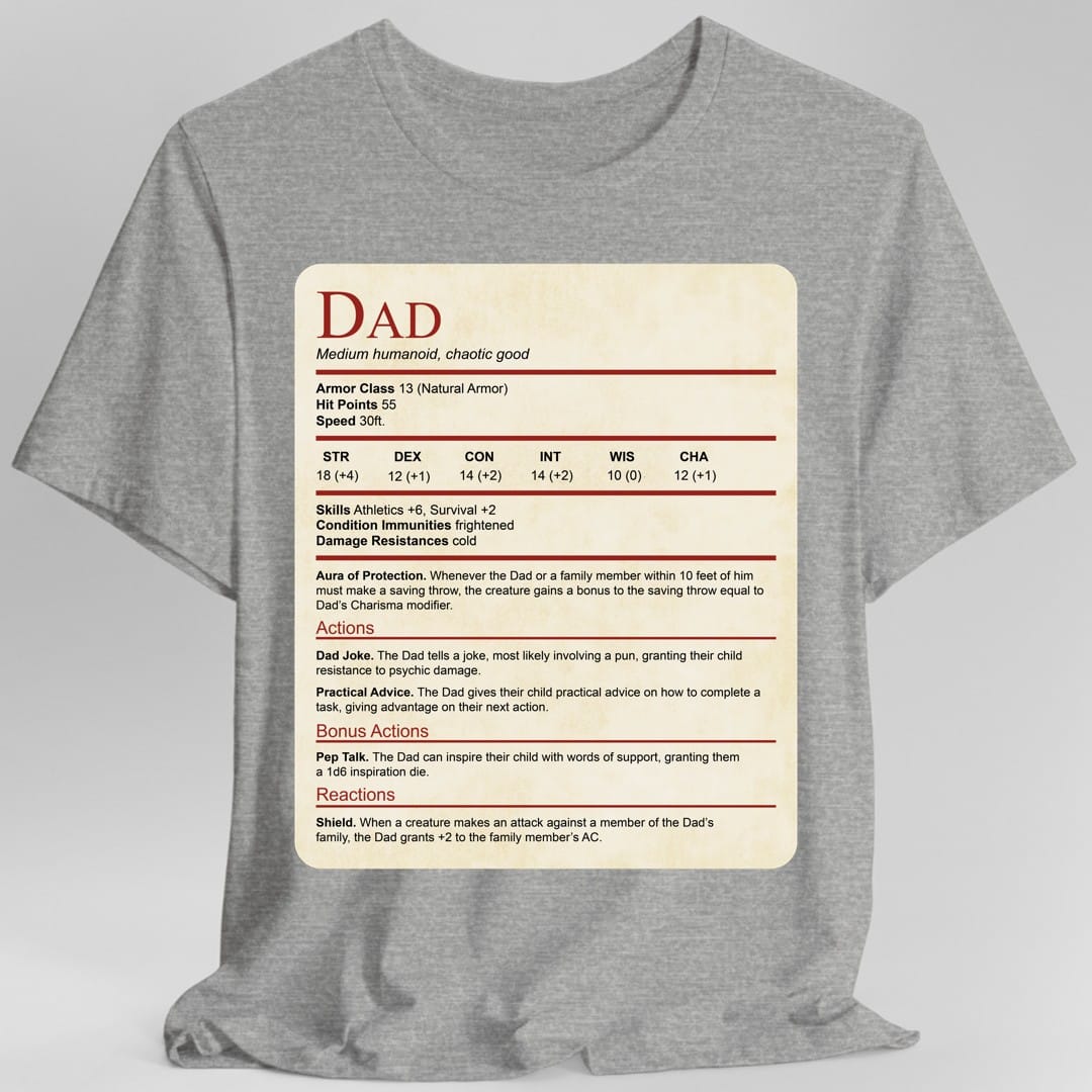 DnD Dad Shirt With Stat Block