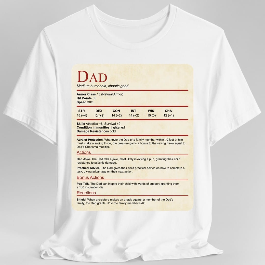 DnD Dad Shirt With Stat Block