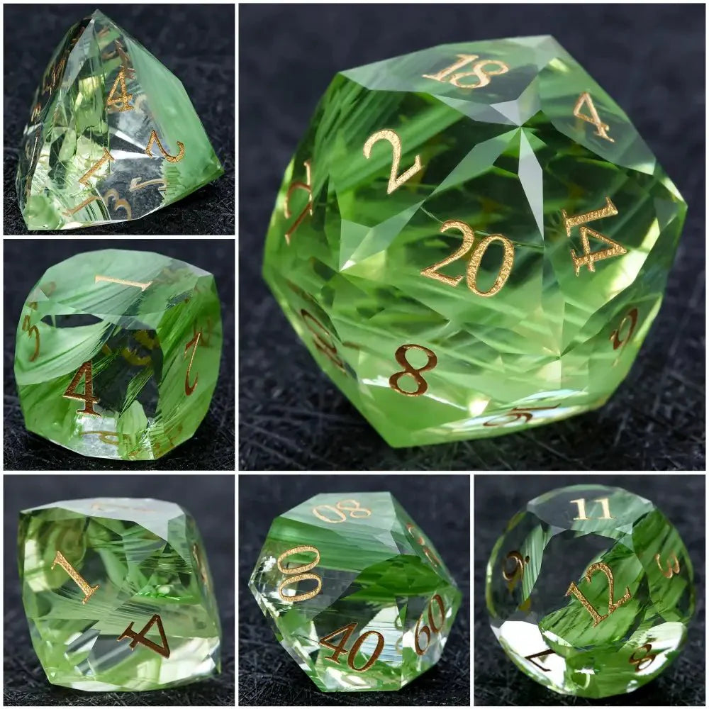 DND Dice | Diamond-Cut Green Glass Gemstone Dice Set