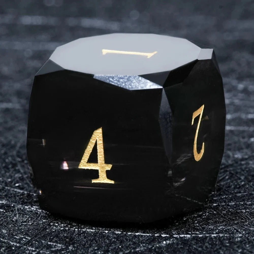 Black Polyhedral Glass DND Dice Set + Gold Numerals