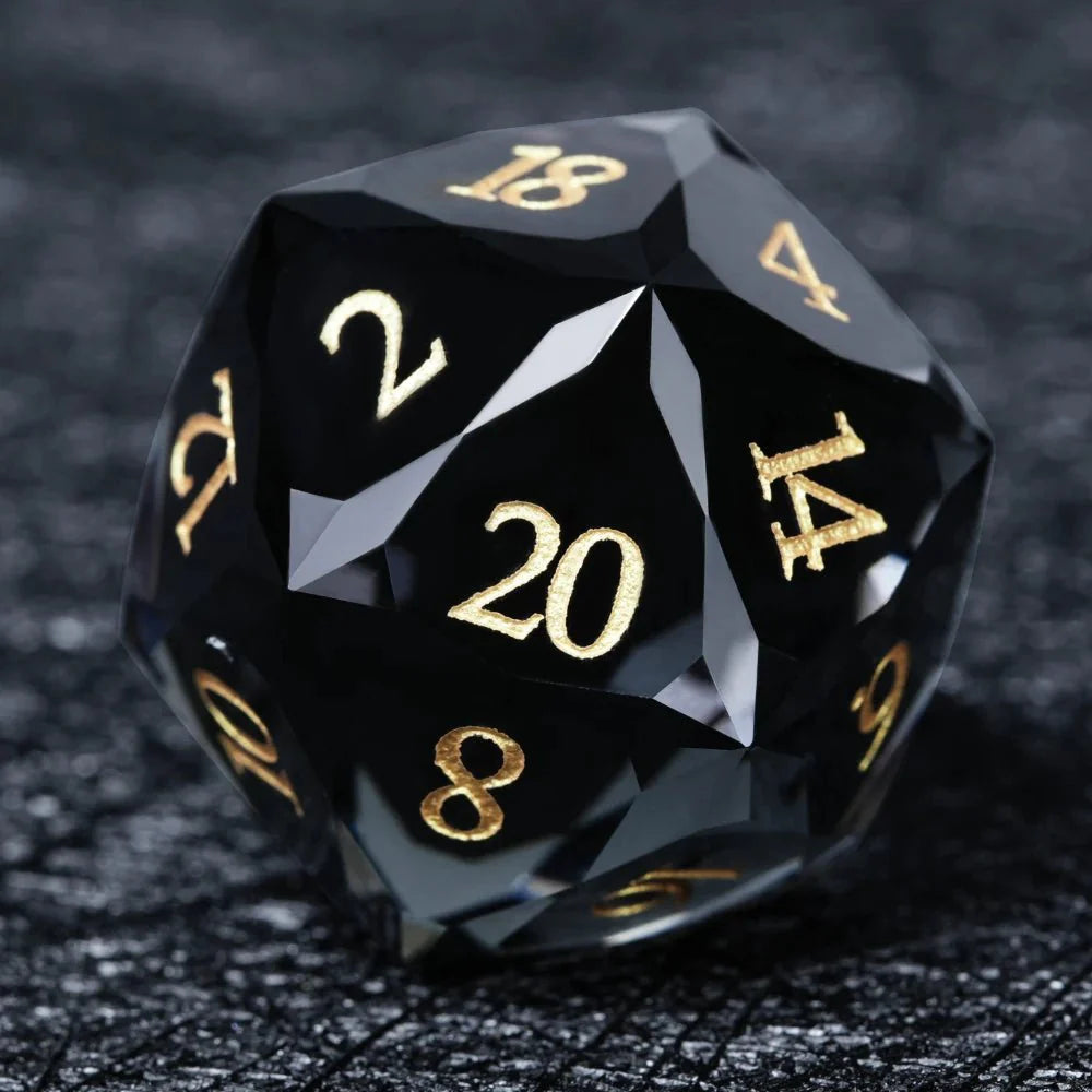 DND Dice - Premium Black Glass Gem RPG Dice Set