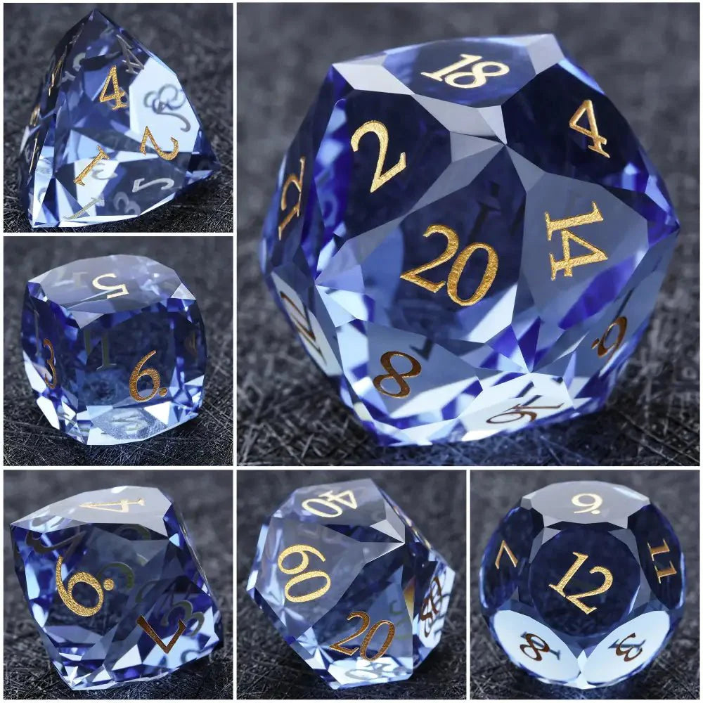 DND Dice - Ice Blue Multifaceted Glass Dice Set