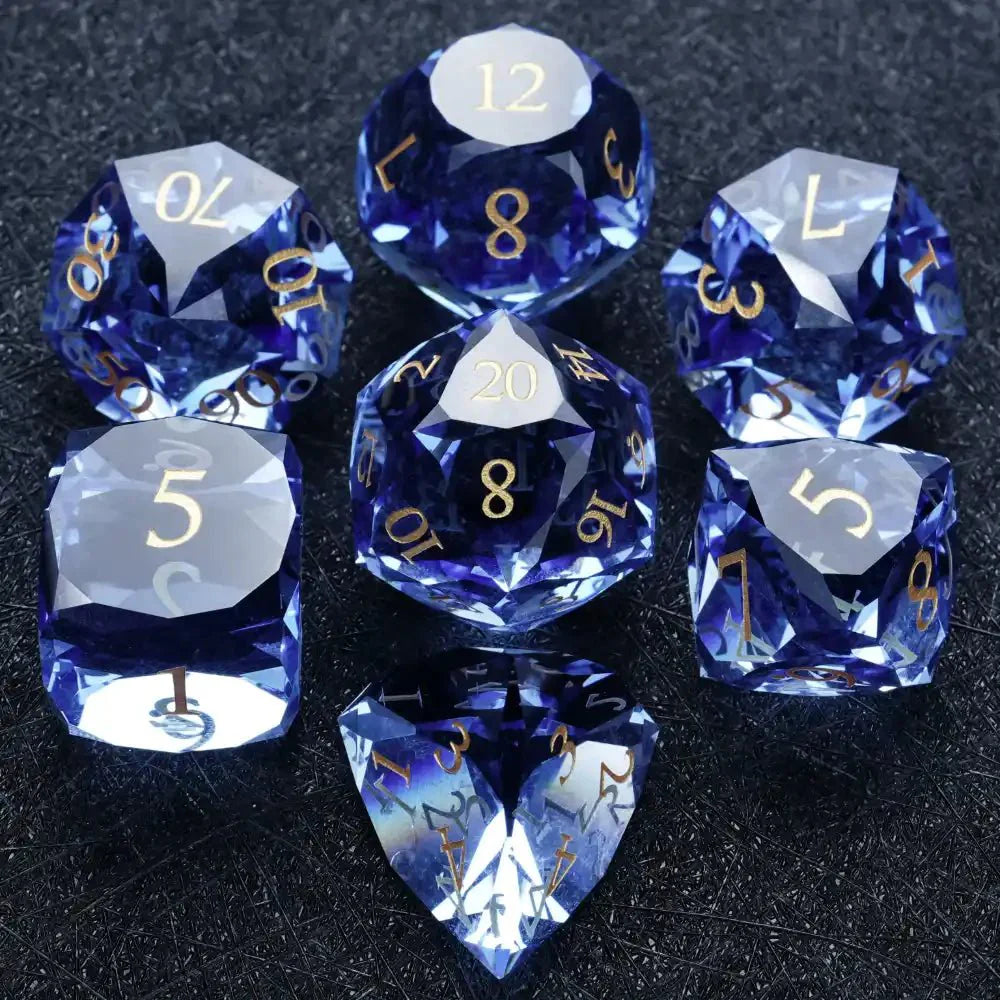 DND Dice - Ice Blue Multifaceted Glass Dice Set