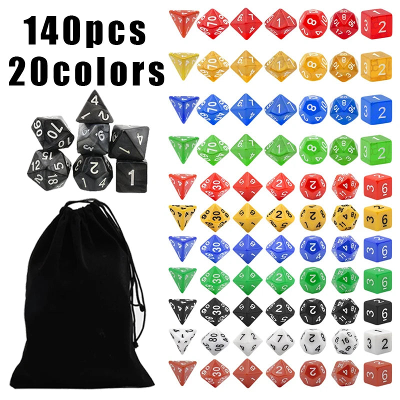 DND Dice Sets 20 X 7 Polyhedral Dice (140pcs) with a Large Drawstring Bag Great for Dungeons and Dragons Role Playing Table Game