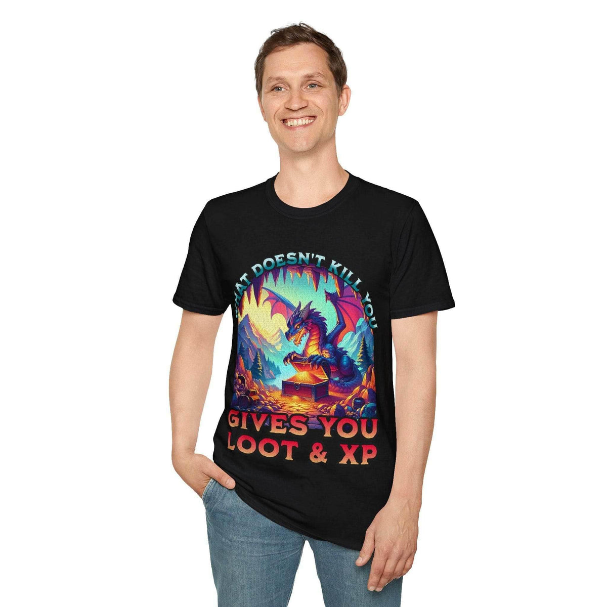 DnD Dragon Shirt - What Doesn't Kill You Gives You Loot & XP - Navy / S