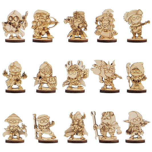 DND Fantasy Miniatures 14 Cute Character Classes Set 2.5D Wood Laser Cut Figures 28mm Scale