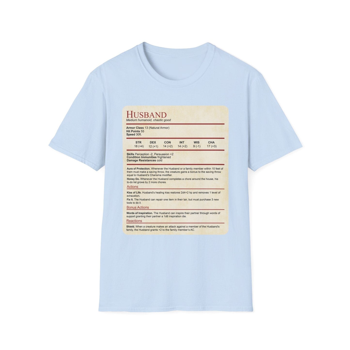 DnD Husband Stat Block T-Shirt