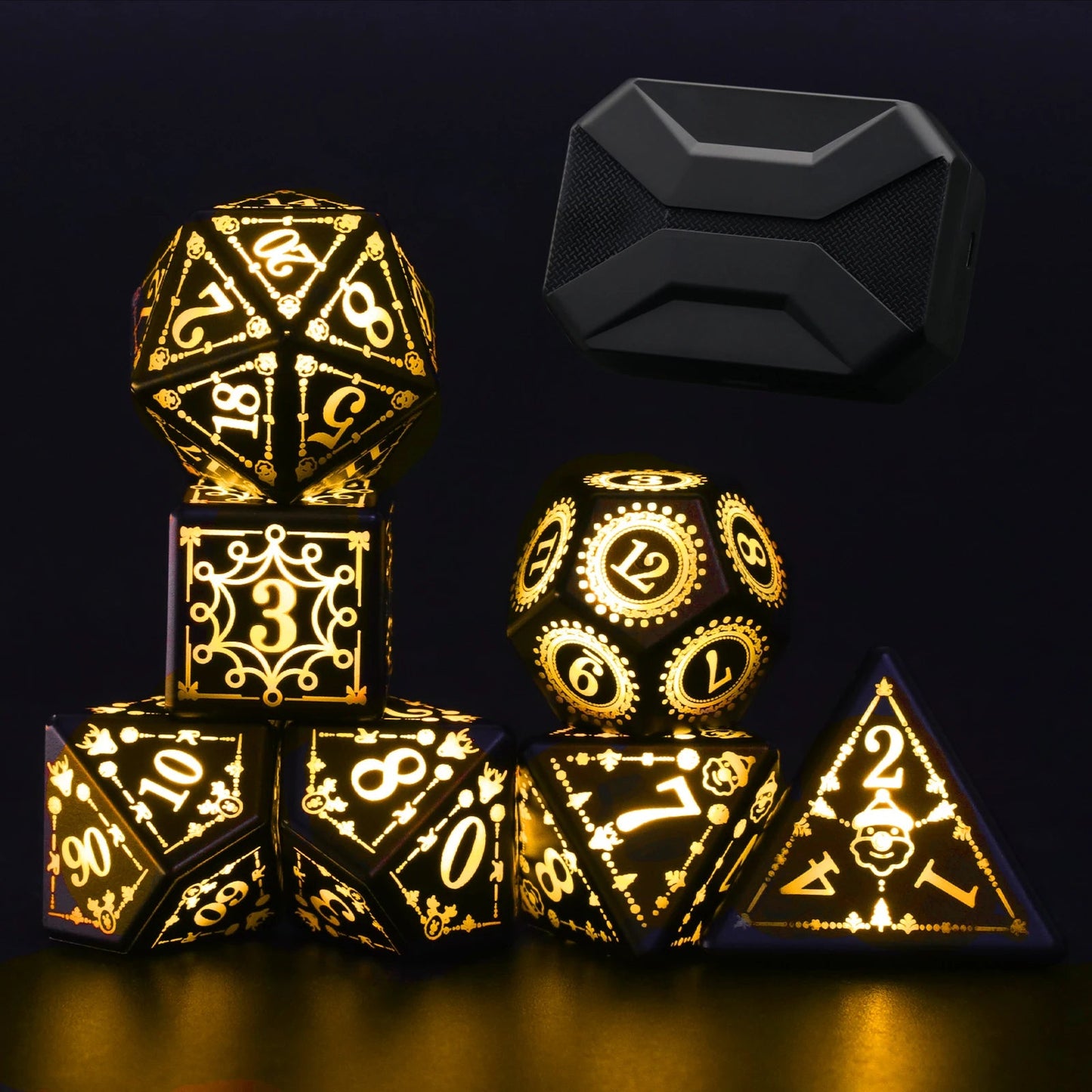 DND LED Dice Rechargeable with Charging Box, 7 PCS light up Dice for Tabletop Games RPG Dungeons and Dragons Dice Christmas Gift