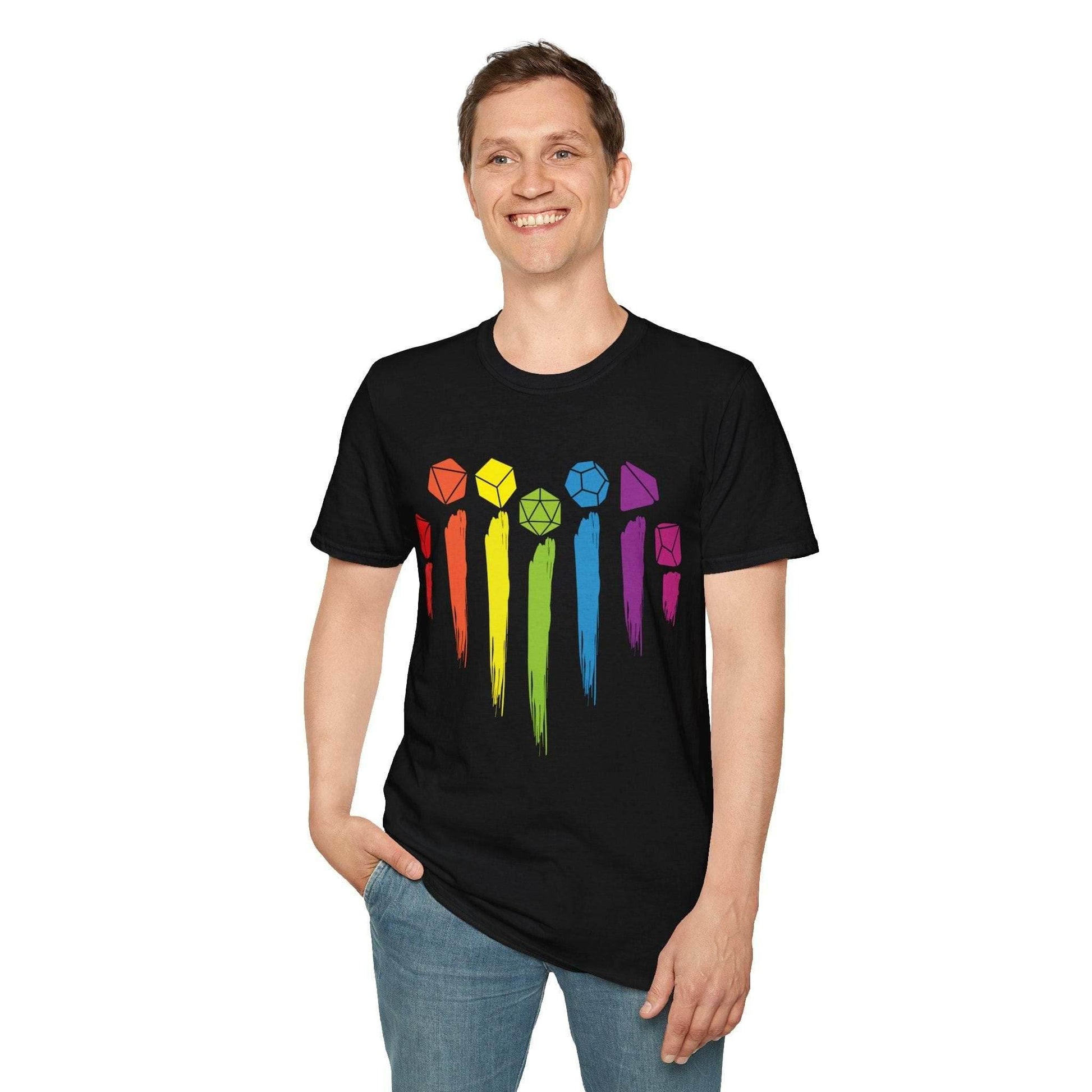 DnD Pride Shirt with Dice Rainbow - Black / S