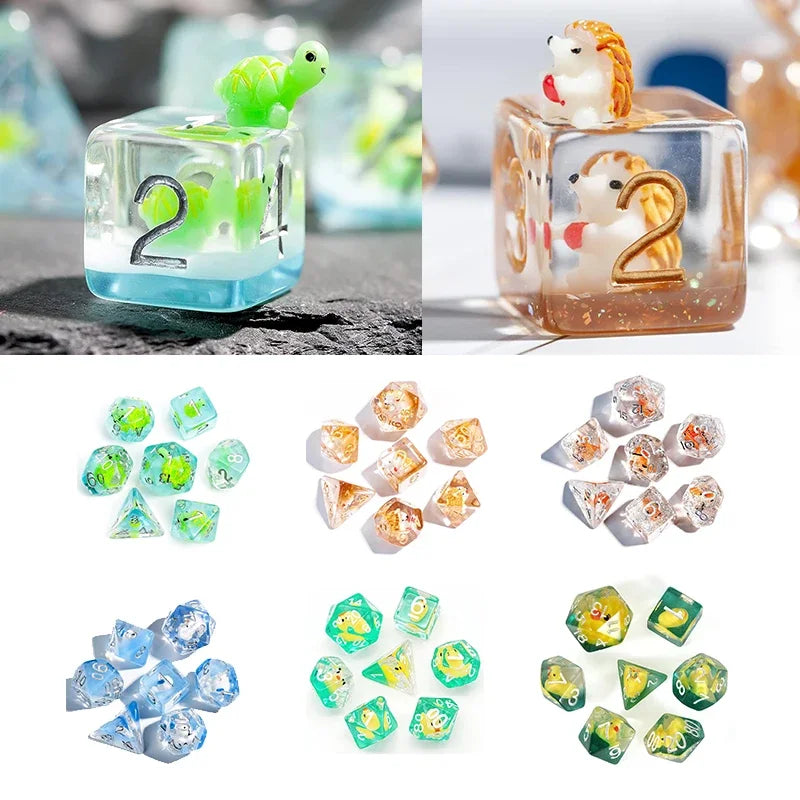 DND Upscale 7Pcs Resin Dice Set Polyhedral Inline Animal D4 D6 D8 D10 D12 D20 Dices for RPG Board Game and Tabletop Games