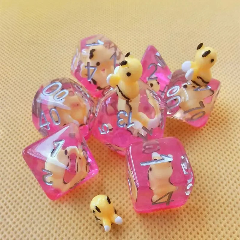 DND Upscale 7Pcs Resin Dice Set Polyhedral Inline Animal D4 D6 D8 D10 D12 D20 Dices for RPG Board Game and Tabletop Games