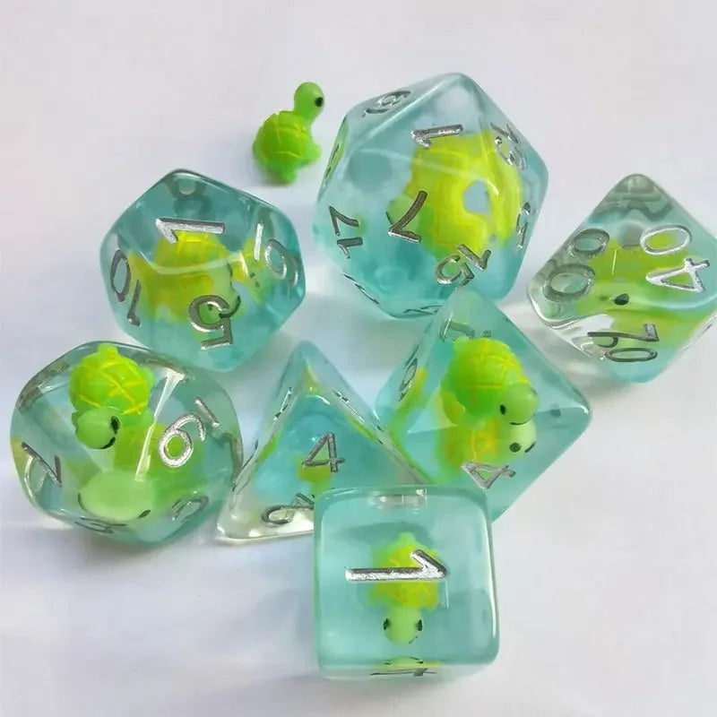 DND Upscale 7Pcs Resin Dice Set Polyhedral Inline Animal D4 D6 D8 D10 D12 D20 Dices for RPG Board Game and Tabletop Games