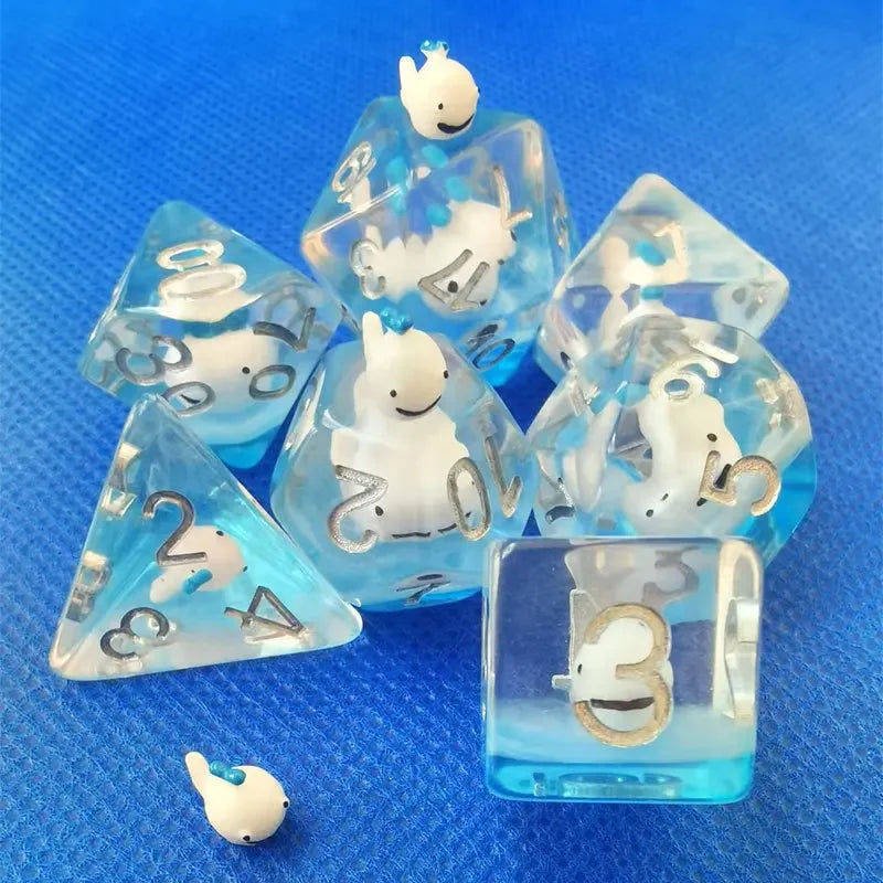 DND Upscale 7Pcs Resin Dice Set Polyhedral Inline Animal D4 D6 D8 D10 D12 D20 Dices for RPG Board Game and Tabletop Games