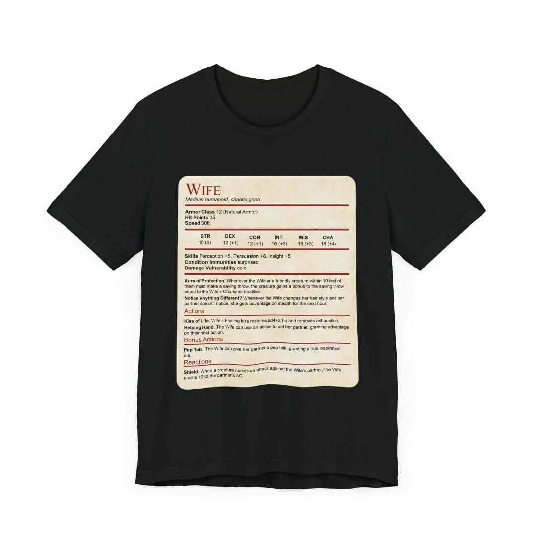 DnD Wife Stat Block T-Shirt - Black / XS