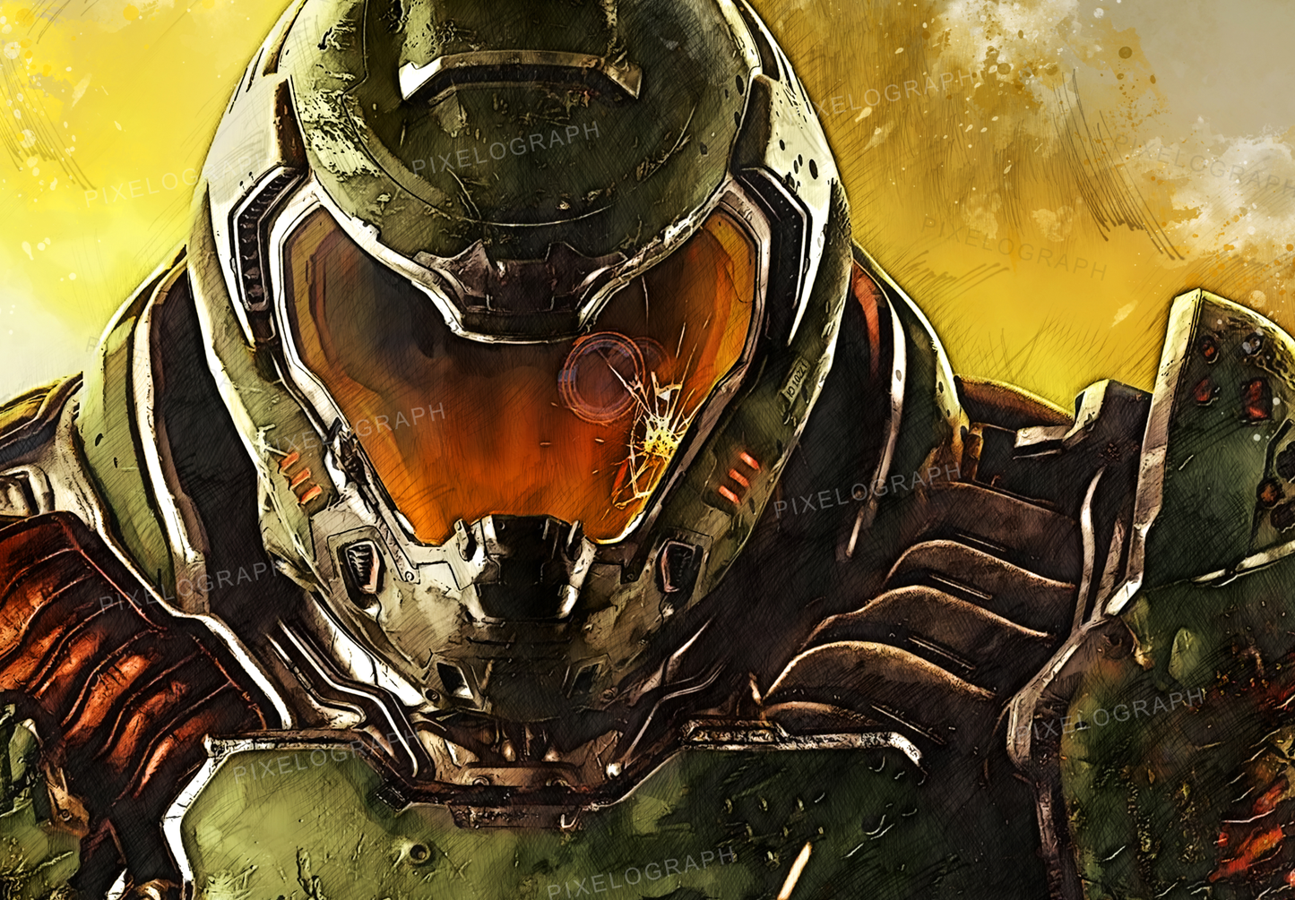 Doom Eternal, Doom digital, Doom Painting, Doom video game, Doom PS game art, Doom video game digital print, Doom first-person shooter, HQ