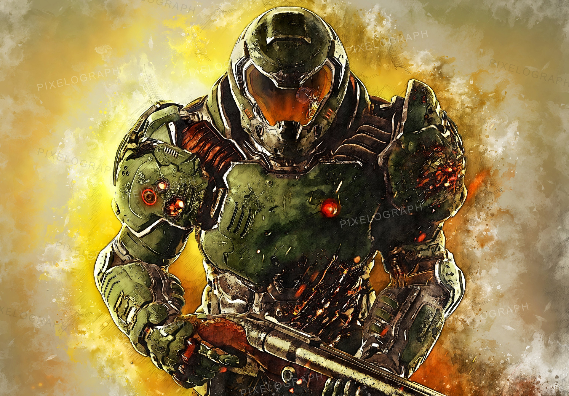 Doom Eternal, Doom digital, Doom Painting, Doom video game, Doom PS game art, Doom video game digital print, Doom first-person shooter, HQ