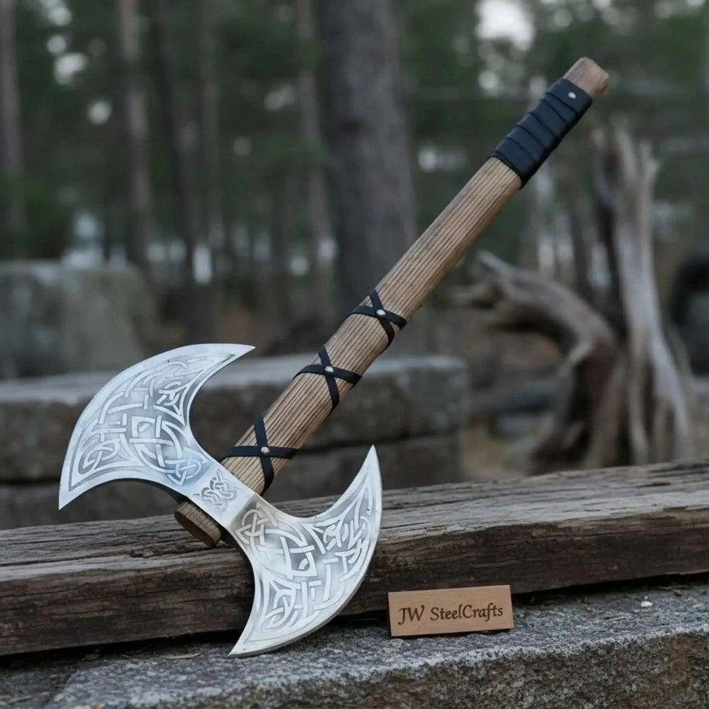 Handcrafted Double-Headed Viking Style Axe – Decorative Collector’s Piece | Two Variations | JW SteelCrafts