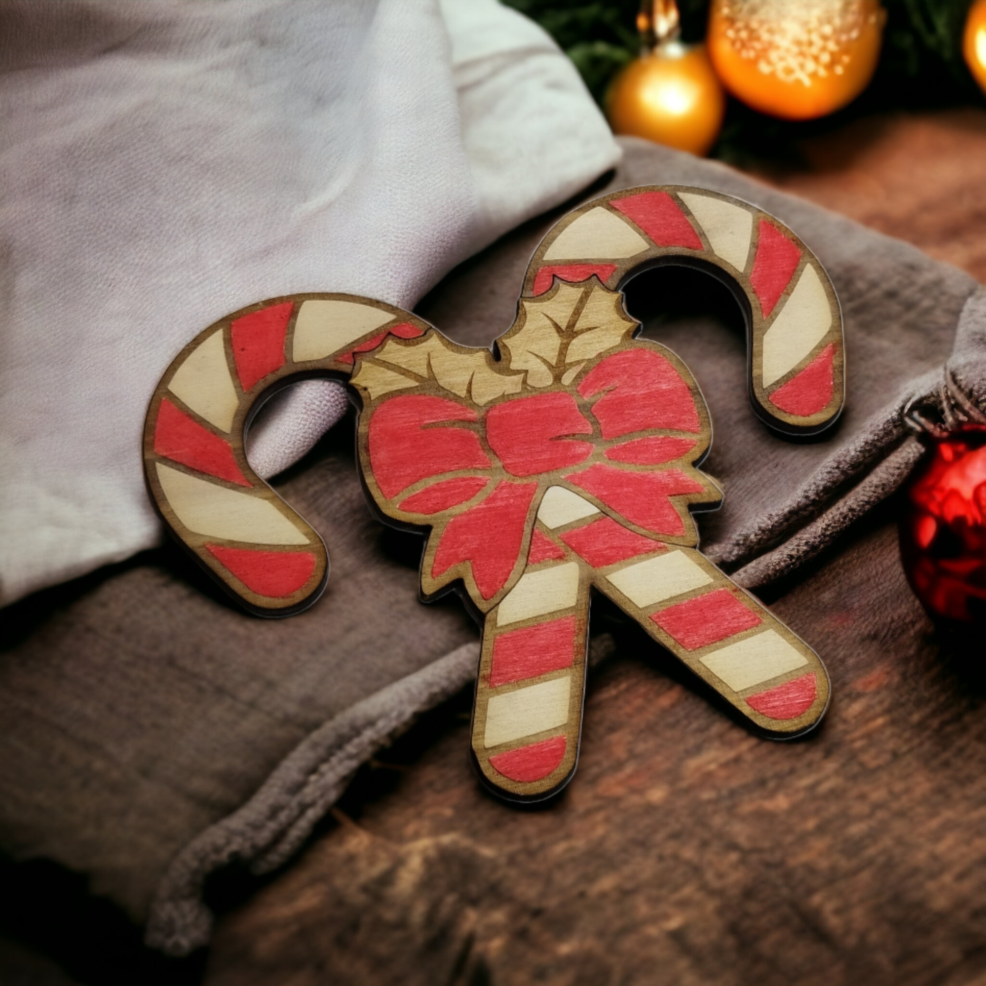 Double Candy Cane Wooden Christmas Decoration - Home Decor