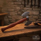 Handmade Viking Camp Axe, Broad Crescent Pattern-Welded Blade