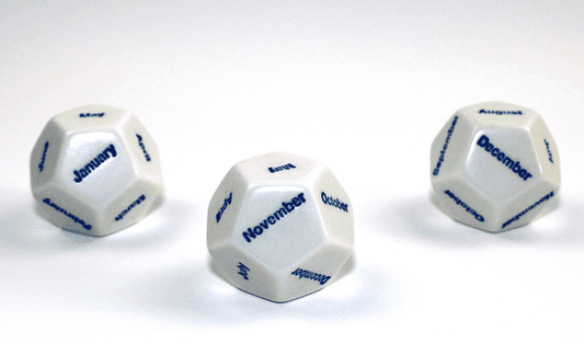28mm d12 Month Dice White/Blue | Dice to decide the month - 