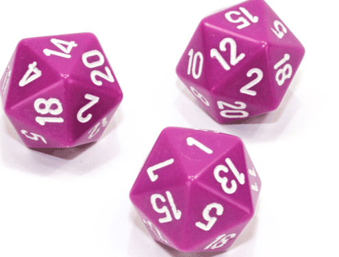 Single d20 Opaque Polyhedral Light Purple/white d20 (Sold per die) - 