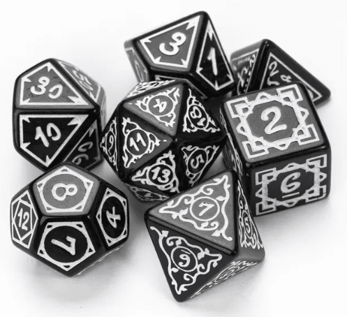 White Druid Pattern 7-Dice Set DND RPG Dice Black Druid Dice Set - 