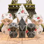 Basic Silver Mini Metal Dice Ancient Effect | (10mm to 15mm) 7-Dice Udixi RPG - 