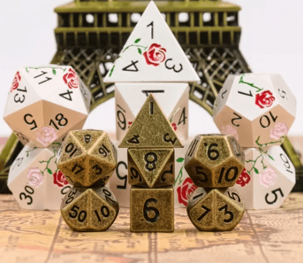 Basic Gold Mini Metal Dice Ancient Effect | (10mm to 15mm) 7-Dice Udixi RPG - 