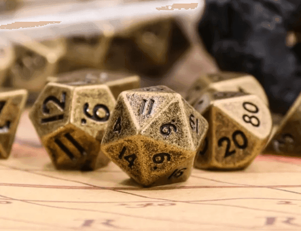 Basic Gold Mini Metal Dice Ancient Effect | (10mm to 15mm) 7-Dice Udixi RPG - 