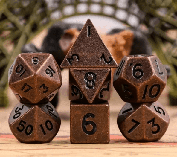 Basic Copper Mini Metal Dice Ancient Effect | (10mm to 15mm) 7-Dice Udixi RPG - 