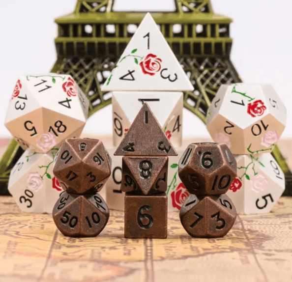 Basic Copper Mini Metal Dice Ancient Effect | (10mm to 15mm) 7-Dice Udixi RPG - 