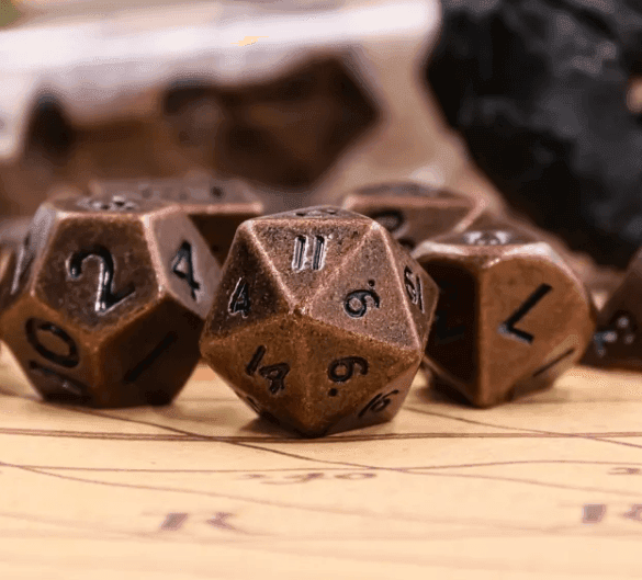 Basic Copper Mini Metal Dice Ancient Effect | (10mm to 15mm) 7-Dice Udixi RPG - 