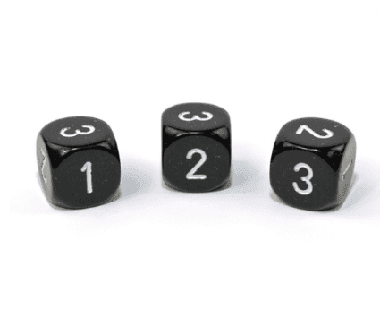 Opaque Black/white 16mm d3 (d6 w/ 1-2-3 twice) Black/white (SOLD PER PIECE) - 