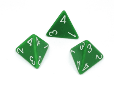 Opaque Polyhedral Green /white d4 | 4-Sided Dice (sold per die) - 