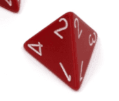 Opaque Polyhedral Red /white d4 | 4-Sided Dice (sold per die) - 