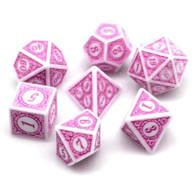 White & Purple Magic Flame 7-Dice Set DND RPG Dice Purple Color Fill - 