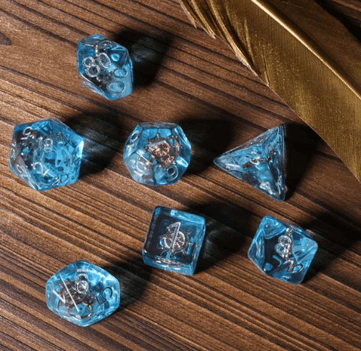 Nautical Odyssey Blue 7-Dice Set DND RPG Dice Gold Rudder Inclusion - 