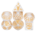 Giant Fighter Pearl Dice (7) with Gold Numbers JUMBO Dice Set (Available in Several Colors) - White w/Gold