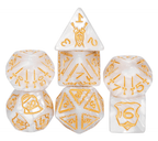 Giant Fighter Pearl Dice (7) with Gold Numbers JUMBO Dice Set (Available in Several Colors) - White w/Gold
